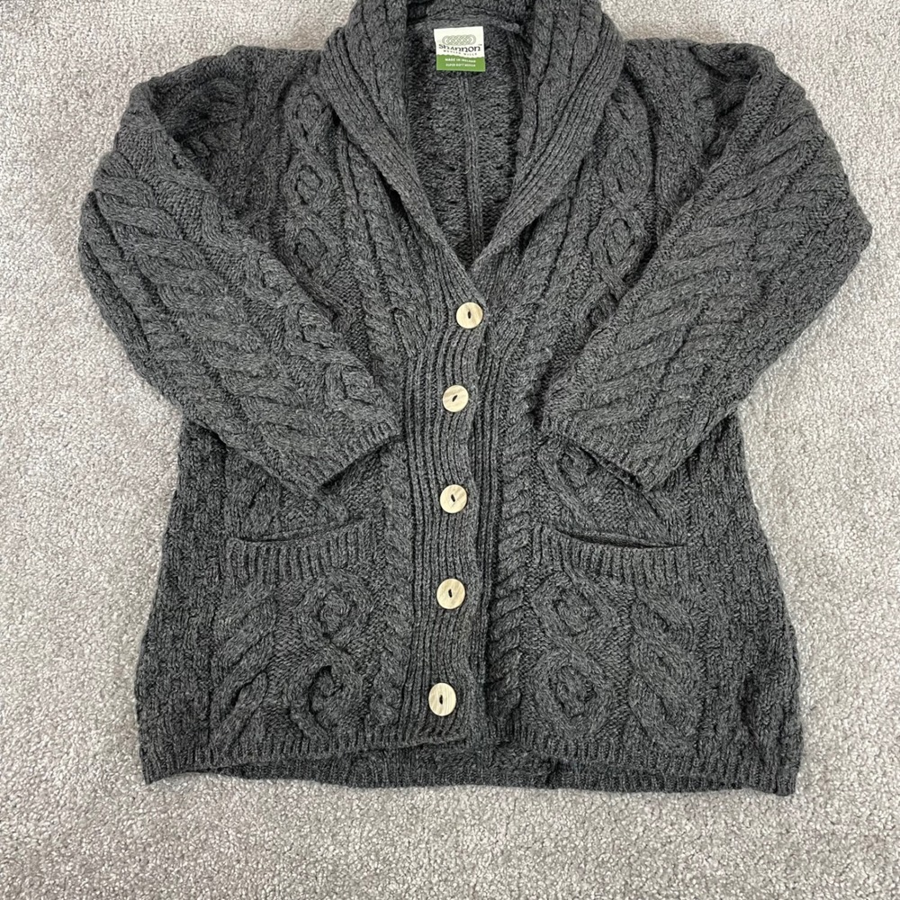 Shannon Woolen Mills Cardigan Sweater Womens Small Merino Wool Cable Knit Shawl